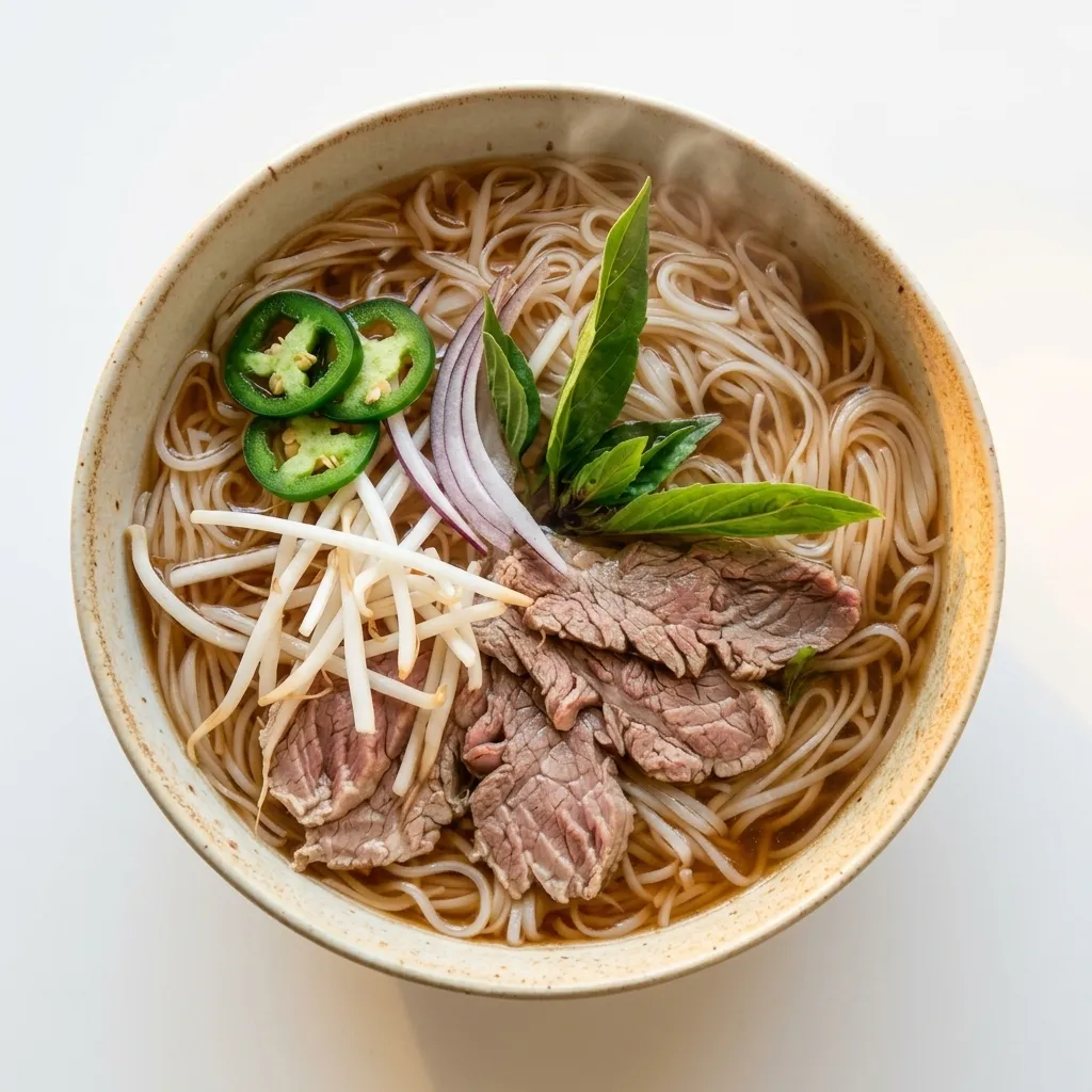 Beef pho with slow-simmered broth and thinly sliced beef at Tasty Pho 100 Saskatoon